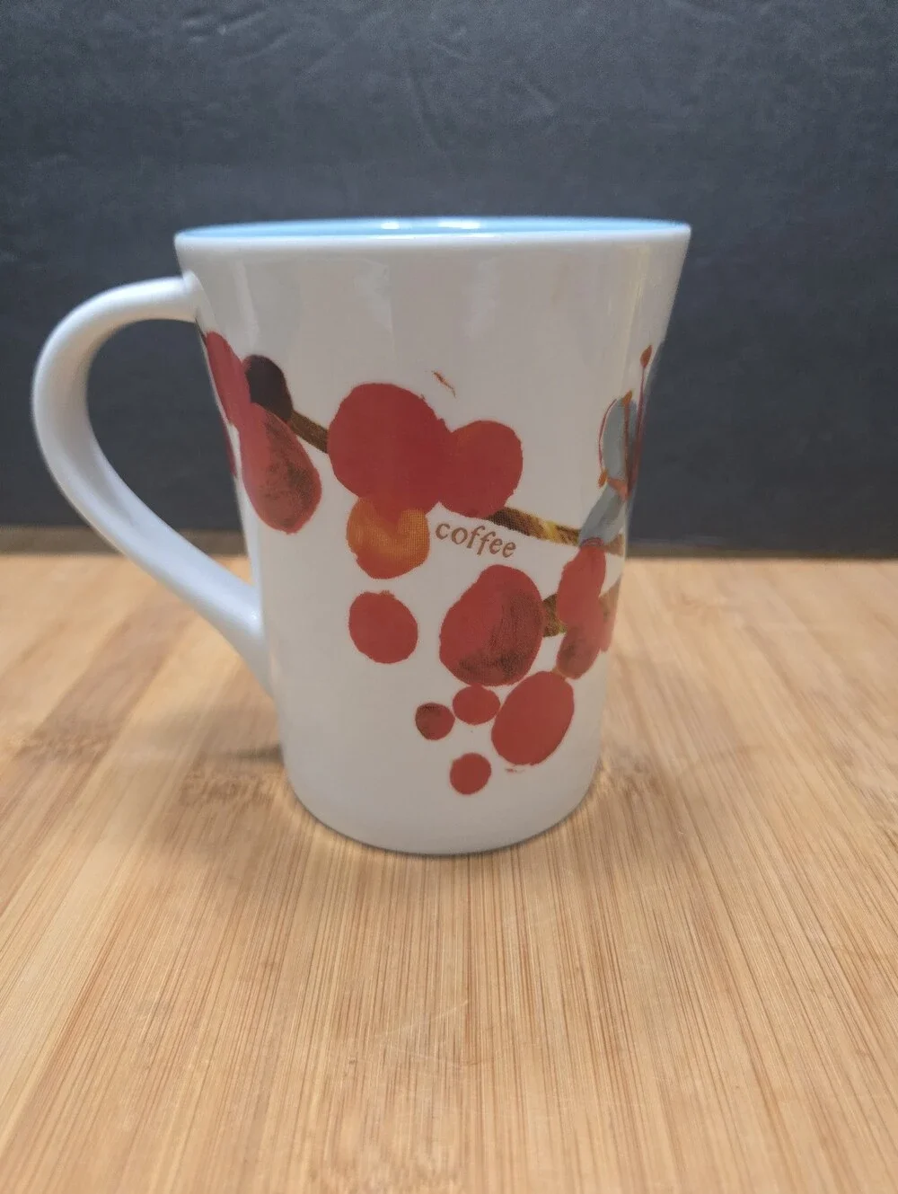 Starbucks Coffee Bean Blue Flowers Red Coffee Beans Floral Coffee Cup 12oz Mug